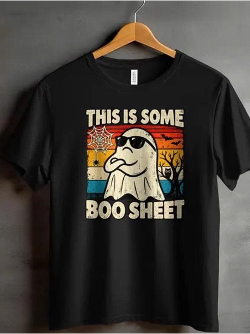 Black Halloween Tee with Vintage Ghost Graphic